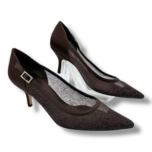 Women's Nina Cocoa Brown Sheer Glitter‎ Satin Formal Pumps Heels Shoes size 8M